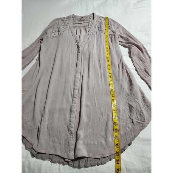 FREE PEOPLE Courtney Victorian Shirt Dress Eyelet Lace High Low Boho Size S - Picture 10 of 14